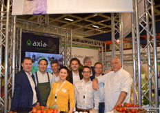The team of Axia Vegetable Seeds gathered in the stand for a picture. On the picture we see Marco Hasenbroek, Jesse Kikkert (Team Herman den Blijker), RenZ stores, Aida Rasić, Cees Kortekaas, Felipe Guevara, Wim van Krieken, Michel de Winter and Herman den Blijker.